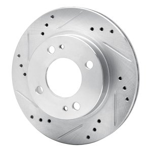Mitsubishi Mirage Brake Rotor (1) - Front Left - R1 Concepts - Drilled & Slotted - Silver - `14-`15